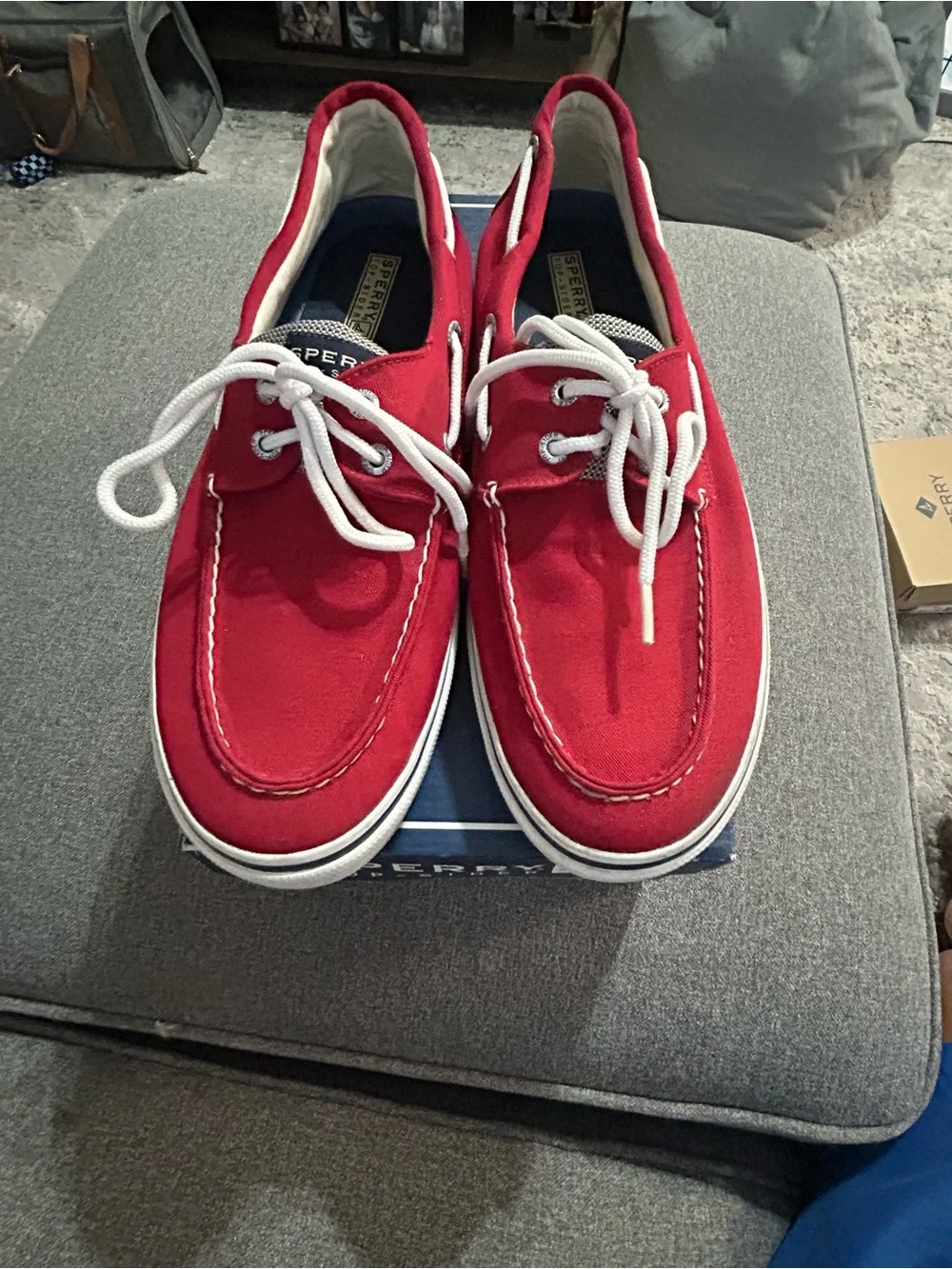 Sperry top -sider Men's Red Canvas Boat Shoes with White Laces
